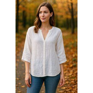 Nic + Zoe White Linen Blouse Women’s S Sheer Lightweight Tunic Top Minimalist